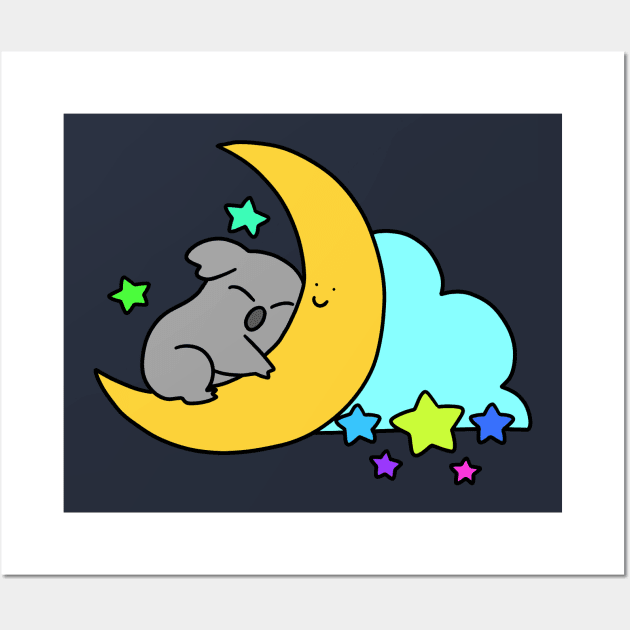 Koala Hugging a Crescent Moon Wall Art by saradaboru